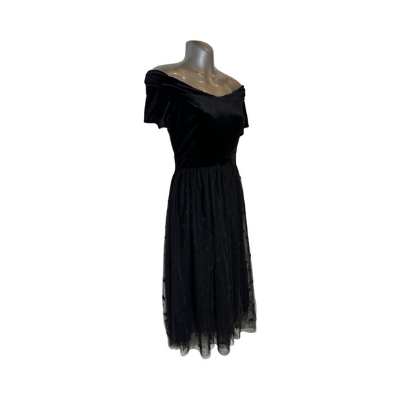 Modcloth Retro Uplifting Aura Off Shoulder Black Velvet Midi Dress Size Medium - Picture 2 of 11